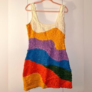 NEW. Mara Hoffman Rainbow Multicolor Laura bodycon popcorn mini dress LARGE.